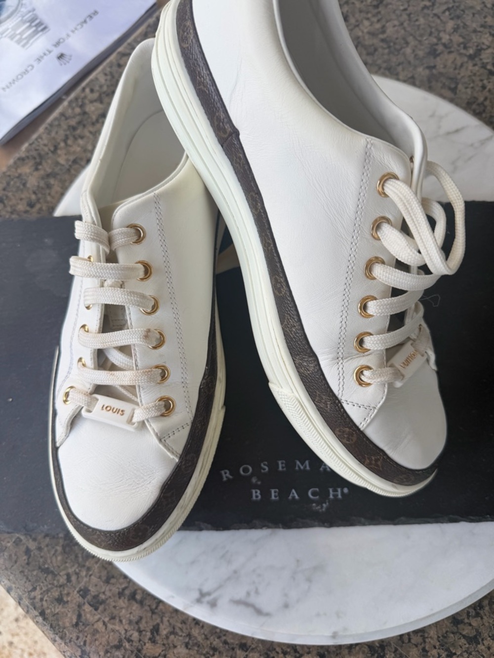 Authentic Certified Louis Vuitton Monogram Low-Top Leather Sneakers 38.5EU /8 US